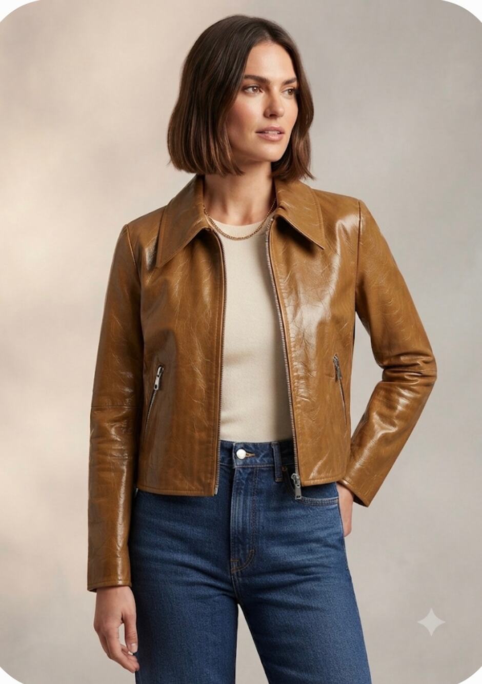 Susan Bender Relaxed Flight Jacket in Glazed Caramel Leather 0